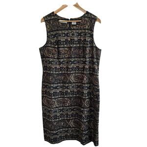 Chaus Y2K Sheath Dress Womens Size 14 Brown Abstract Paisley 90s Neutral Friends